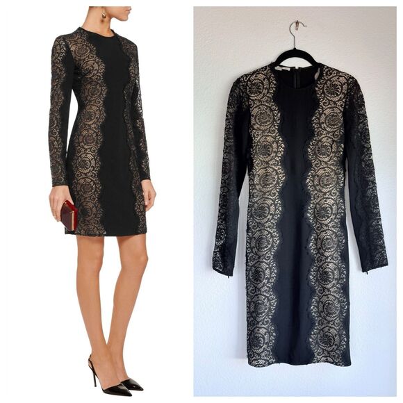 Stella McCartney Dresses & Skirts - Stella McCartney Florence Lace Illusion Long Sleeve Cocktail Dress in Black 38 S